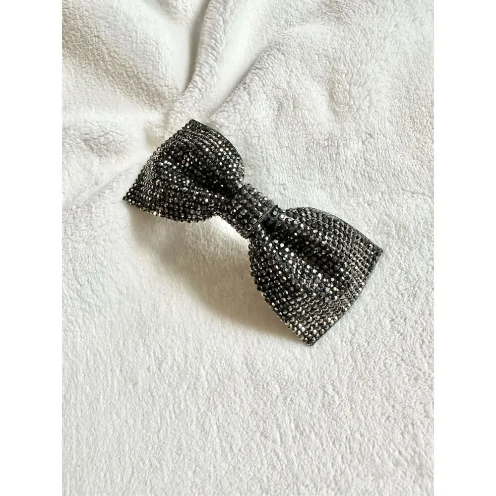Black Sparkly rhinestone hair bow barrette clip